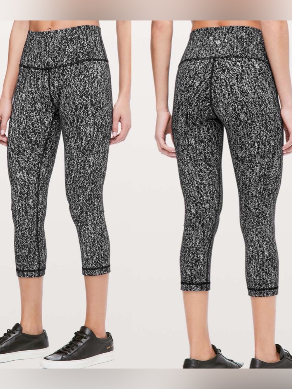 Lululemon Wunder Under Crop High-Rise 21" Size 2 Luon Suited Jacquard Black Whit